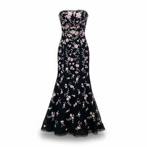 Jovani Strapless Black Dress with Pink Floral Design